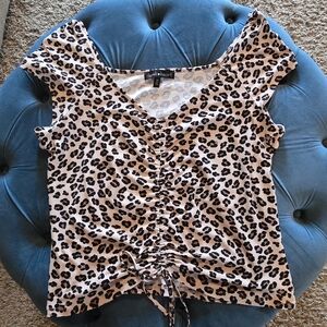 Derek Heart, Leopard Print Ruched Women's Top, Size 1X